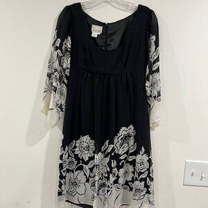 Donna Morgan Size 4 100% Silk Black White Floral High Waist Dress